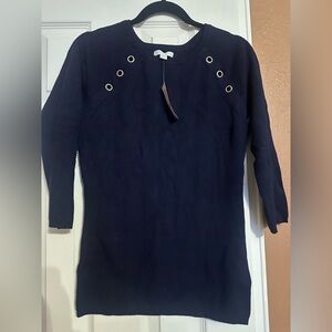 Navy Grommet Detail Knit Tunic Sweater NY & CO